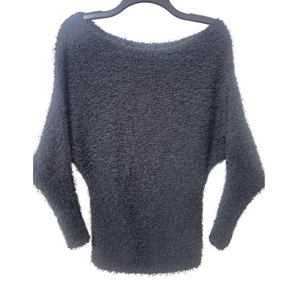 Maurices Black Eyelash‎ Knit Batwing Sweater Size Small Boat Neck Fuzzy Pullover